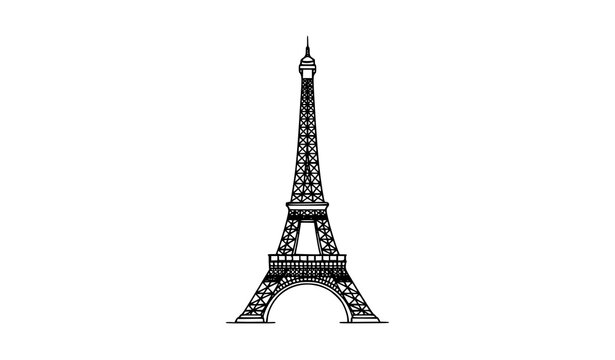 A minimalist black and white illustration of the Eiffel Tower