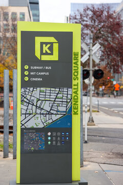Kendall Square sign and area map in Cambridge Massachusetts near MIT