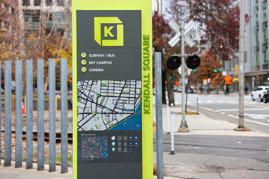 Kendall Square sign and area map in Cambridge Massachusetts near MIT