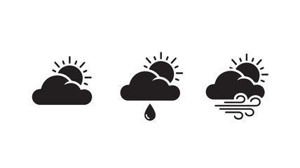 Weather forecast icons show sunny, rainy, and windy conditions with clouds.