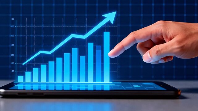 Hand interacting with digital growth chart