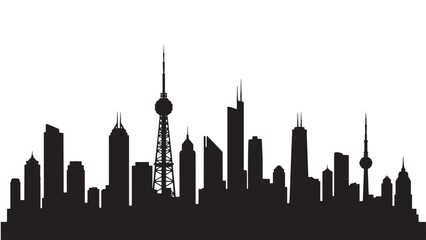 Obraz premium Modern City Skyline Silhouette Vector Illustration Featuring Urban Business District, Corporate Towers and Metropolitan Architecture for Real Estate Branding and Financial Growth Concepts