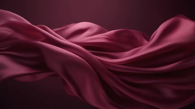Rich burgundy fabric flows in smooth satin waves, showing soft highlights, deep shadows, and elegant motion against a matching dark background for a refined and luxurious abstract visual.