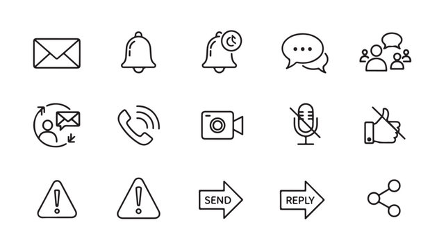 A collection of various communication and notification icons on a white background.
