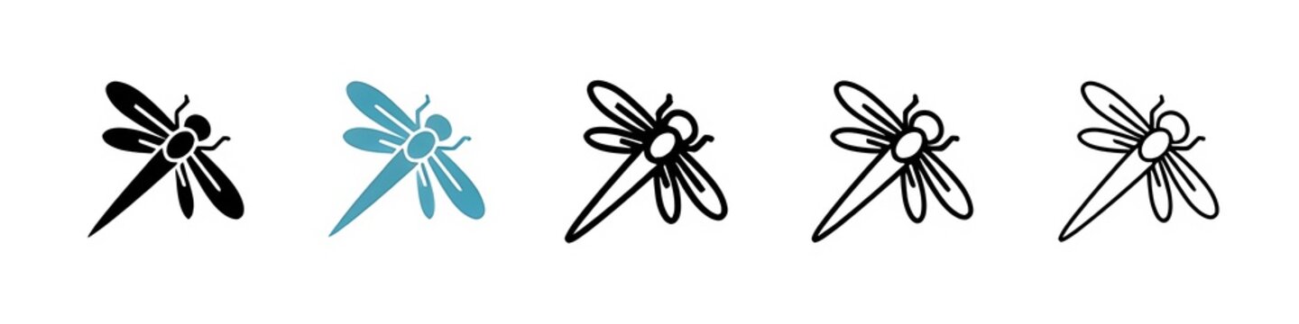 Dragon fly line icon vector set. Thin line customizable illustration. Contour symbol. Vector isolated outline drawing. Editable stroke