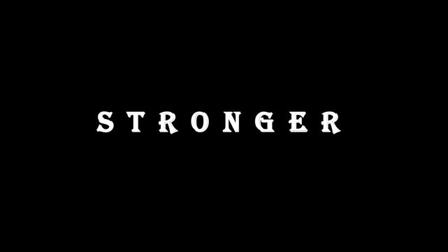 Motivational text animation displaying the word stronger centered over dark abstract background with shattering glass effect video footage clip