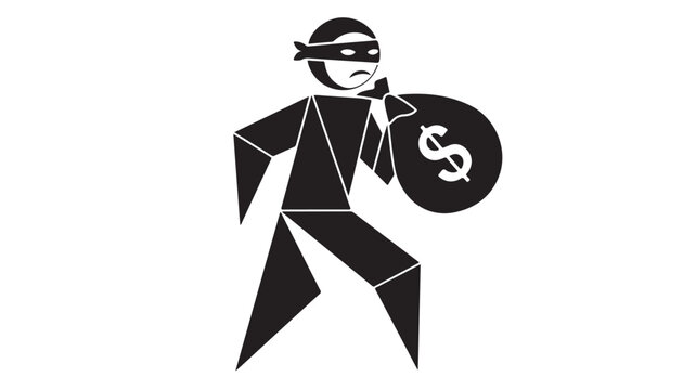 Thief wearing a mask runs with a large dollar coin in hand.
