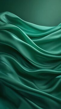 Deep emerald fabric flows in slow, graceful waves, revealing silky highlights, soft shadows, and rich texture against a darker green background for a calm, luxurious, and fluid abstract visual.