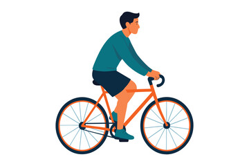 Fototapeta premium Young Man Riding Bicycle for Outdoor Exercise Fitness and Healthy Lifestyle Activity, Flat Vector Illustration