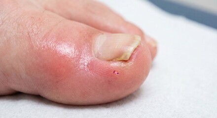 Fototapeta premium Inflamed ingrown toenail with severe redness and swelling