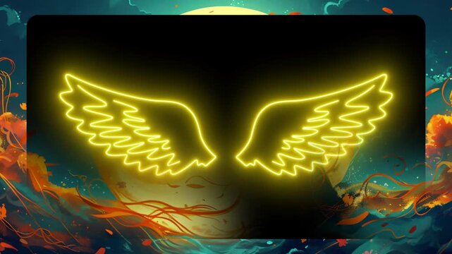 Bright yellow glowing neon wings vector illustration perfect for captivating graphic design projects and celestial themed events.