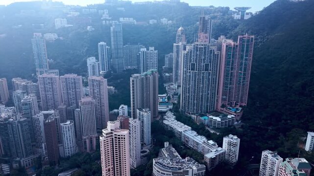Aerial Drone View of Victoria Peak, Hong Kong