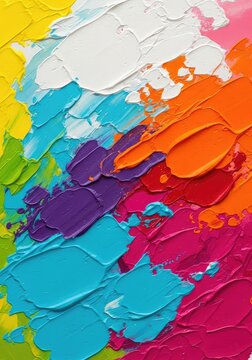 Dynamic modern abstract painting featuring vivid splashes of color and thick textured brushstrokes. Non-objective contemporary art design, form, painting, canvas