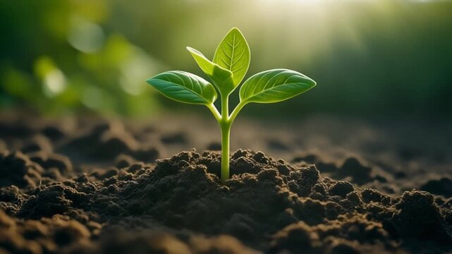 Young green sprout growing in soil