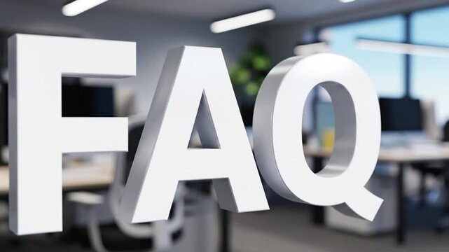 3D FAQ Text Over Modern Office Interior, Frequently Asked Questions Concept