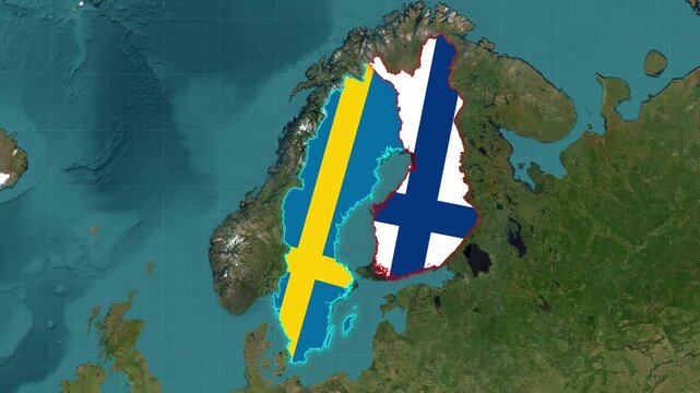 Sweden And Finland Map With Flag Animation