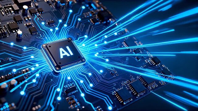 AI chip with glowing circuitry