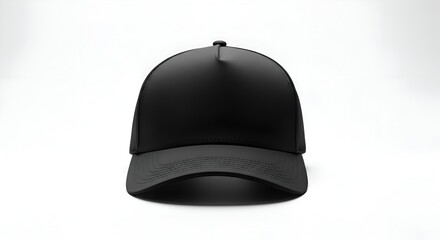 Fototapeta premium Plain Black Baseball Cap, Front View, Isolated on White Background