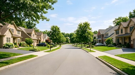 Suburban Neighborhood Street with Modern Houses