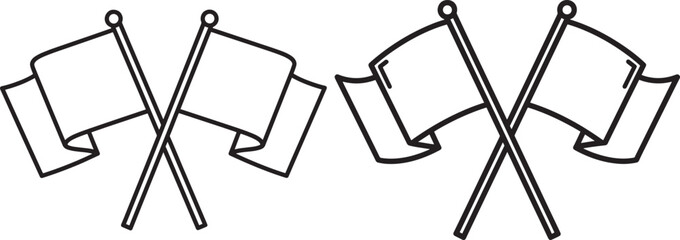 Obraz premium Two crossed flags icon silhouette symbol waving in wind