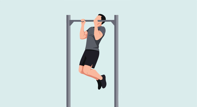 Man performing a pull-up exercise on a horizontal bar for physical fitness
