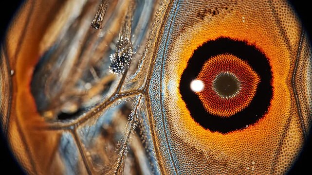 Macro shot of butterfly wing eyespot with detailed scales texture