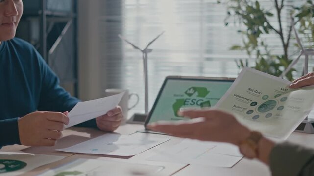 Environmental social governance esg officer working on project ERP process service,ESG transformation,recycle,Sustainable business practice.businesspeople talk ESG strategies risk management workshop