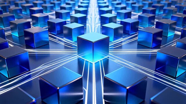 Blue Cubes Arranged on a Circuit Board