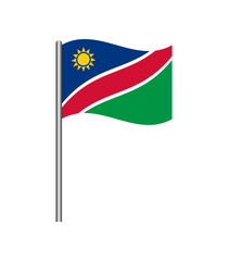 Obraz premium Vector illustration of the Namibia flag waving on flagpole, isolated on white background. Perfect for design, educational, and patriotic projects