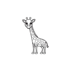Fototapeta premium Cute Giraffe Outline: A charming cartoon depiction of a giraffe stands tall, its unique spotted pattern, long neck, and endearing expression ready to capture hearts.