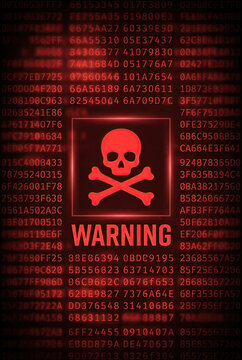 Malware Threat Concept &ndash; Hex Dump Skull Warning