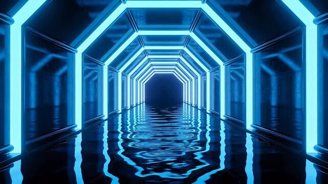 Futuristic hexagon tunnel with purple neon lights