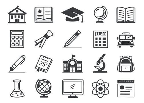 School and College Education Vector Icon Set, Study and Learning Icons