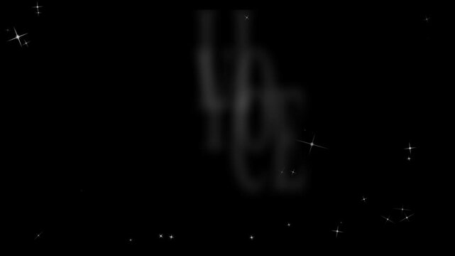 Motivational phrase believe in your success displayed in elegant bold white serif typography subtly shimmering with animated particle stars against a deep black background motion footage video clip