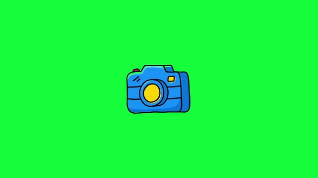 Hand drawn photo camera animation for camping and travel adventure. Doodle style motion graphic