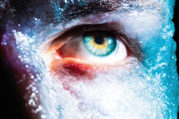 Close up of a Human Eye with Digital Manipulation Patterns and Blue Scan Glow for Cybersecurity and Face Editing Deepfake Technology Context in Tech Blog