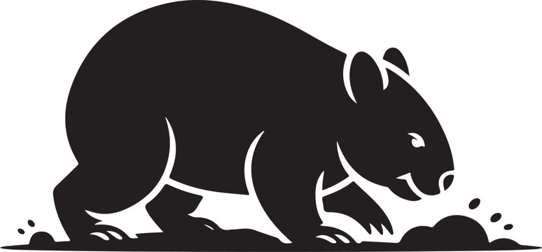 Black Silhouette Wombat Digging in Dirt Icon with Black And White