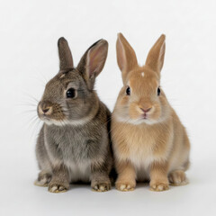 Obraz premium An Adorable Duo: Two Fluffy Baby Bunnies with Expressive Eyes Posing on a Pristine White Background