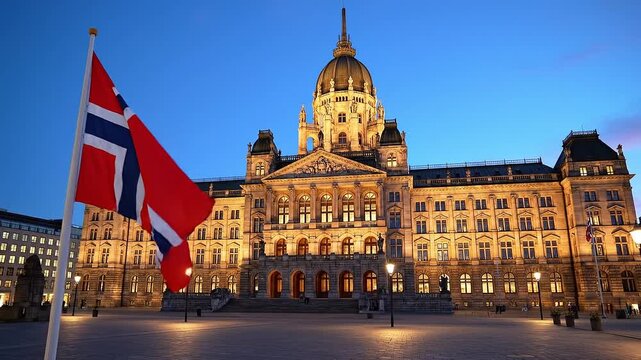 Norway flag waving Oslo 14.