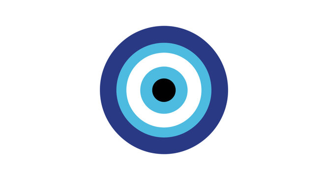 Blue Evil Eye Symbol with Concentric Circles on White Background