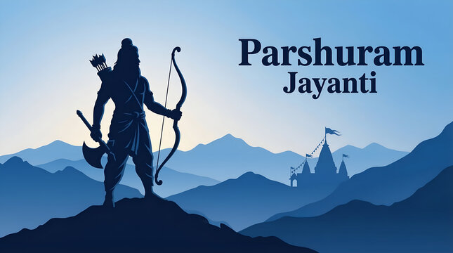 Parshuram jayanti celebration silhouette of hindu deity with bow and axe vector illustration