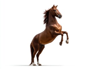 Obraz premium Brown horse rearing on white background.
