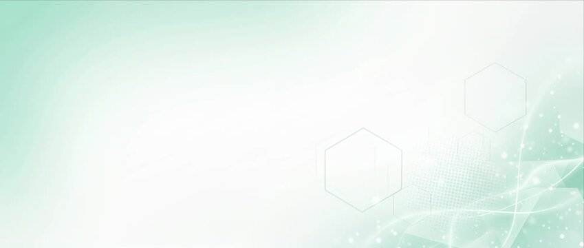 Abstract technology minimal background hexagon teal white light wave digital soft green gradient with hexagon grid wave pattern and particle sparkle effect elegant modern clean futuristic copy space