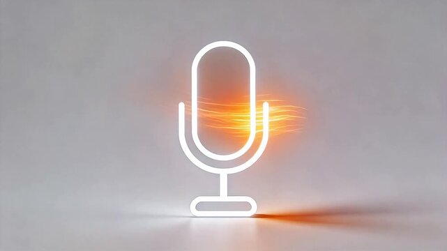 Minimalist white microphone icon with orange light on gray background
