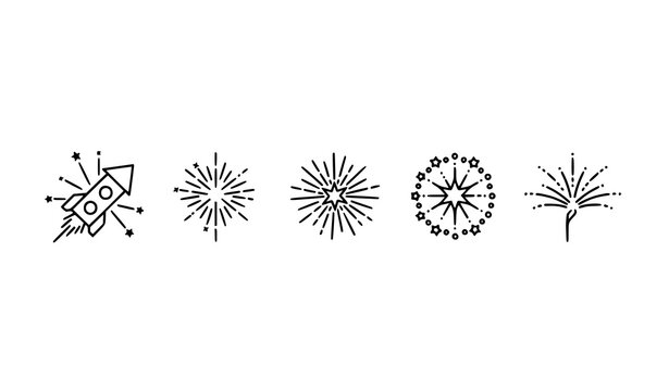 Firework explosion outline icons vector celebration spark burst symbols editable stroke line set