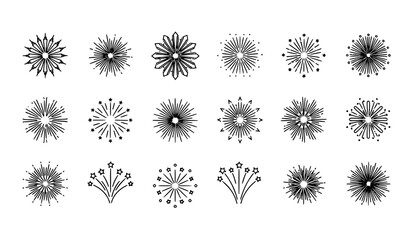 Obraz premium Fireworks line icon set vector outline celebration burst symbols minimal editable stroke illustration