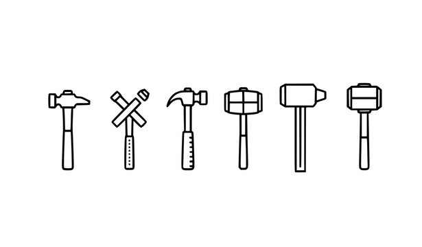 Hammer outline vector icons line art construction and carpentry tools minimal illustration