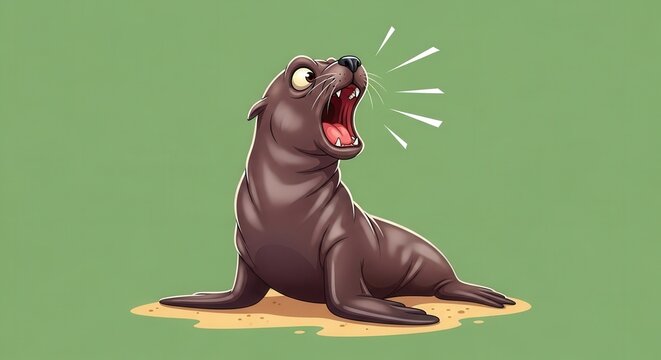 Animated Seal Illustrator Depicting Vocalization and Expression in a Playful Scene