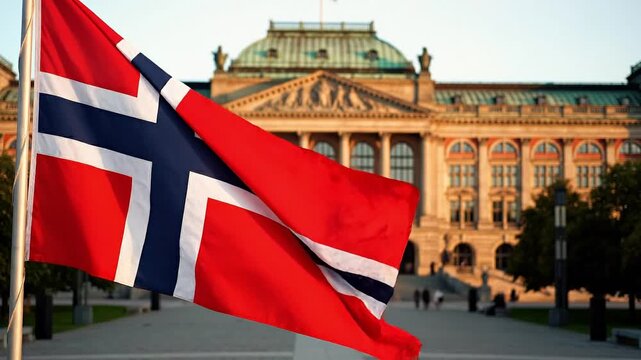 Norway flag waving Oslo 7.