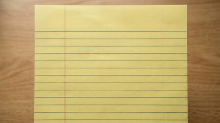 Fototapeta premium Blank Yellow Notepad with Blue Lines on Wooden Desk Surface for Office Supplies